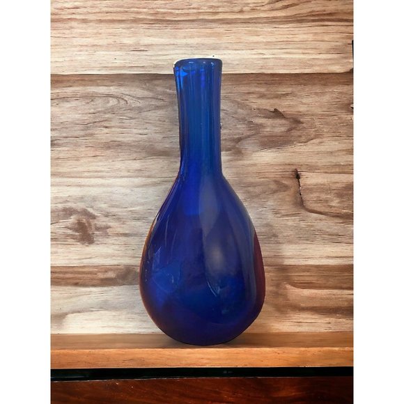 Vintage Cobalt Glass Blown Bud Vase 8 Inch High Midcentury - Picture 2 of 5